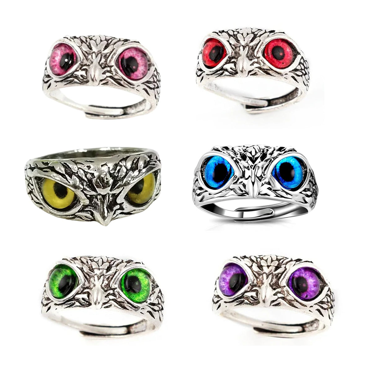 Owl Bird Adjustable Kids Ring – Set of 6 colour (Silver Colour only)