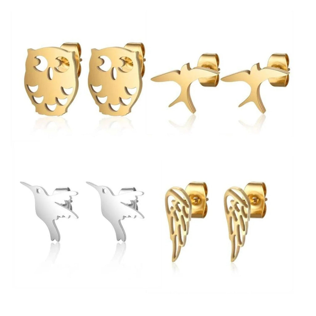 Night Owl & Hummingbird Swallow Stud Earrings 316L Stainless Steel