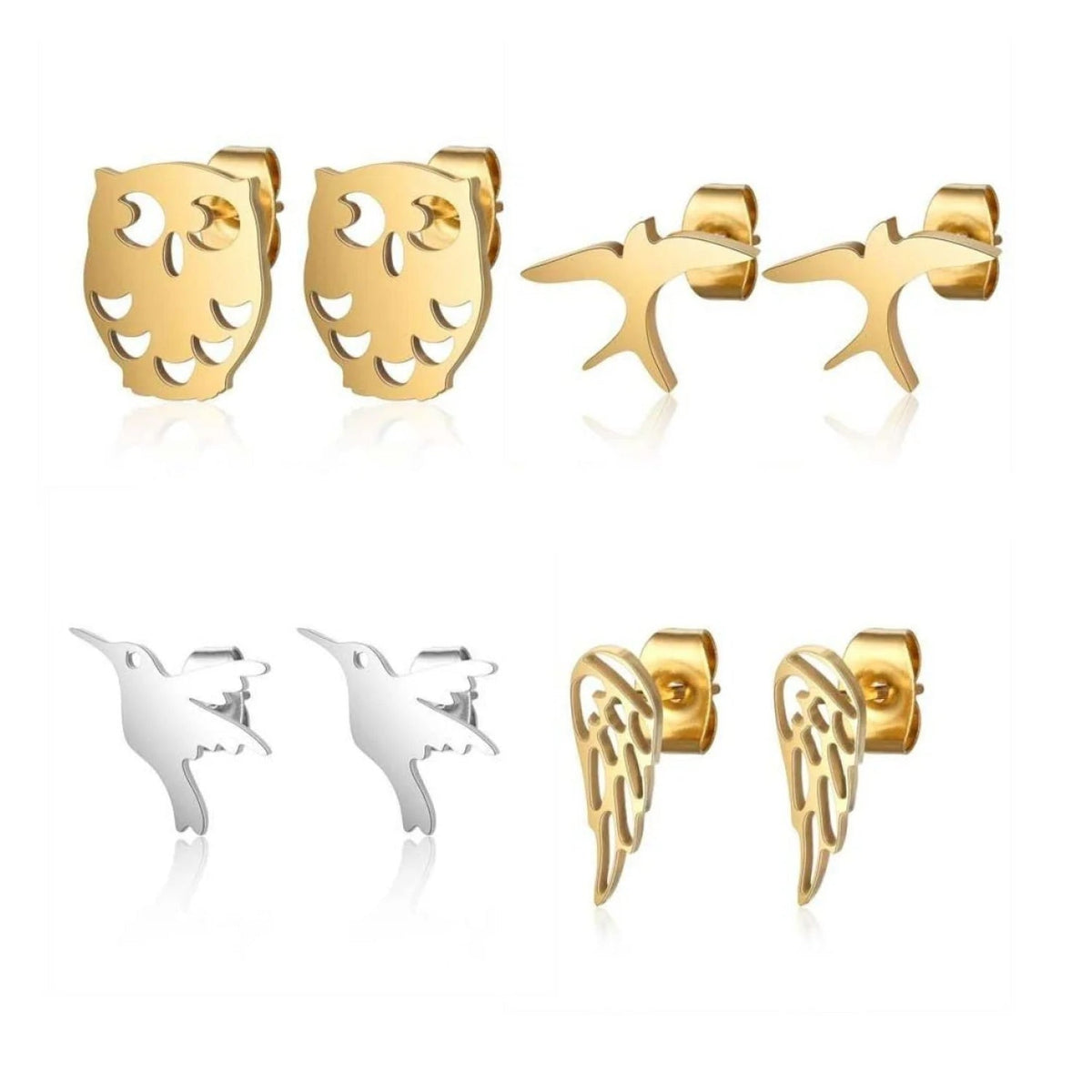 Night Owl & Hummingbird Swallow Stud Earrings 316L Stainless Steel
