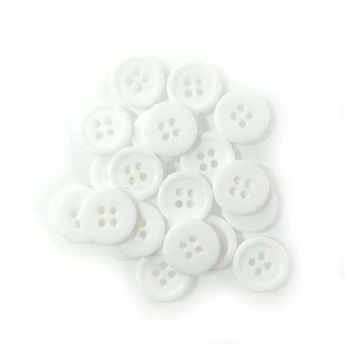 Mixed Plastic Ridged Buttons 15mm 4-Hole – White / 50pcs