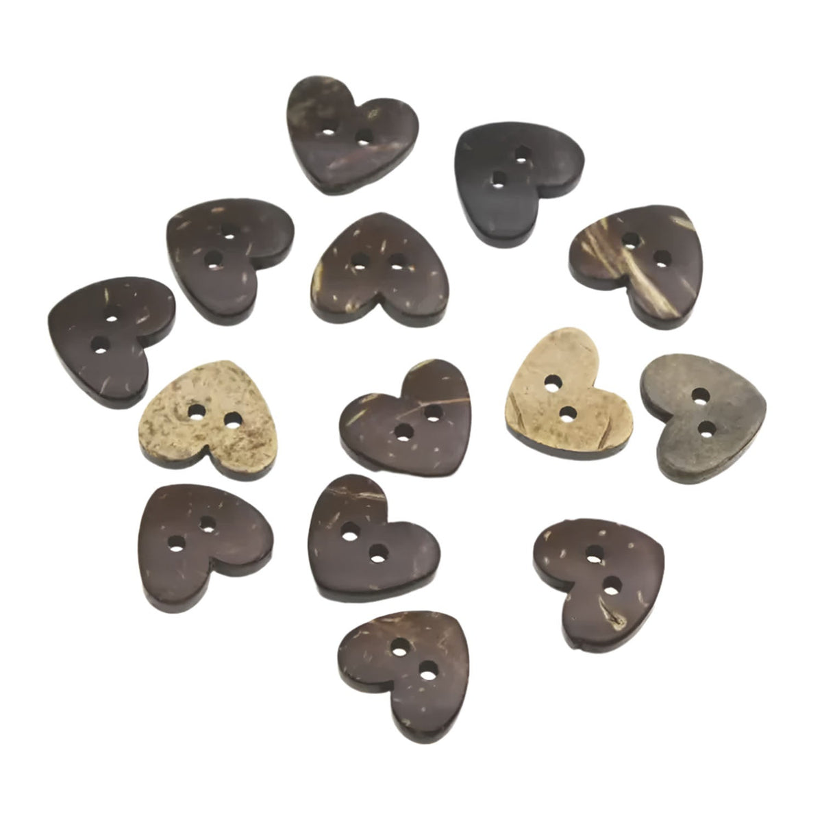 Coconut Shell Heart Shape Buttons 15mm 2-Hole – 10pcs, 25pcs, 100pcs