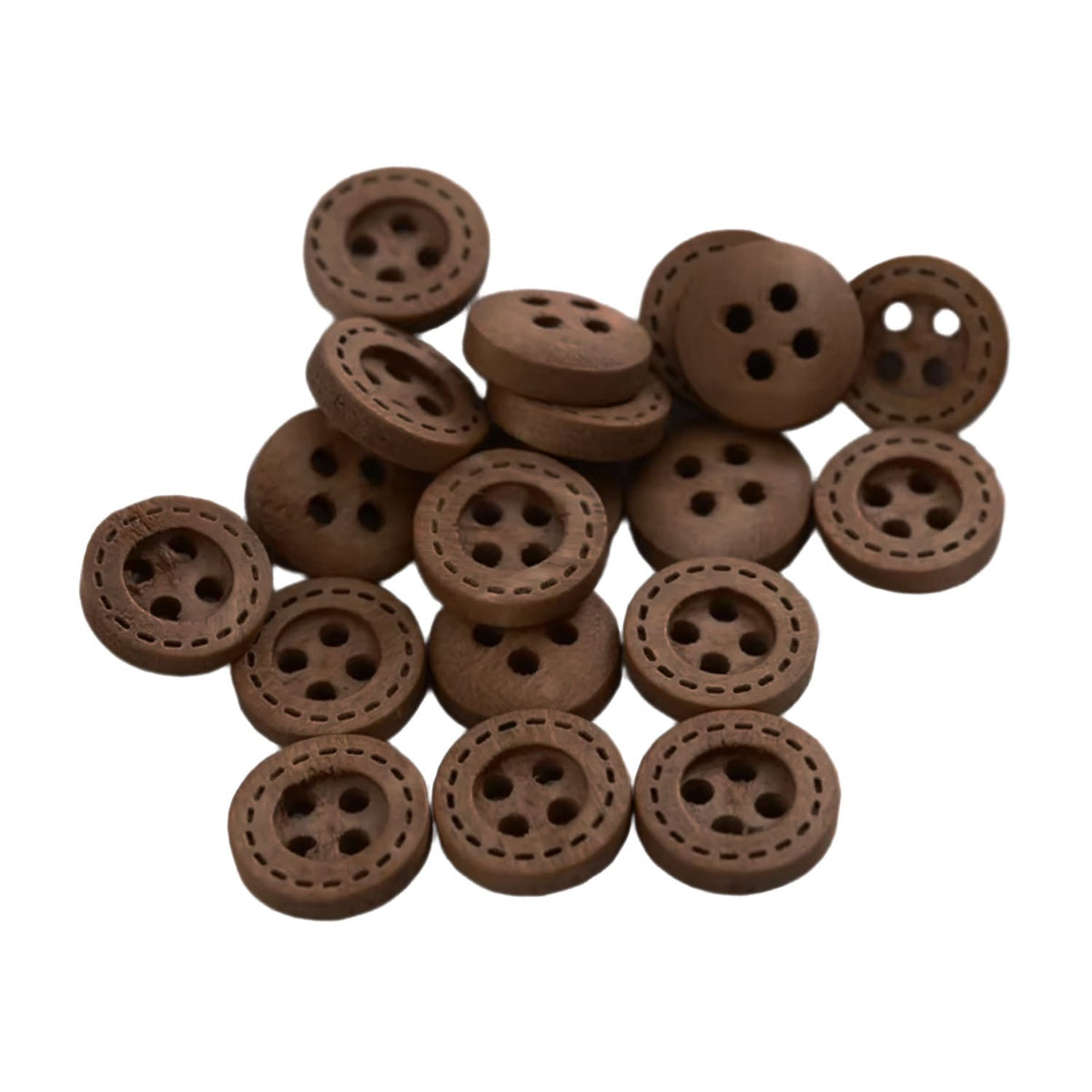 12mm Brown Round Dotted Line Wooden Buttons – 10pcs, 100pcs, 200pcs