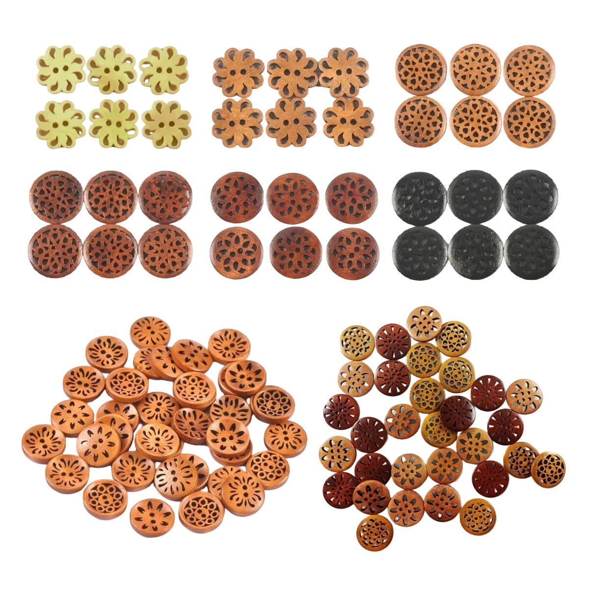 Carved Wooden Buttons 18-25mm Brown Cut-Out 2-Hole