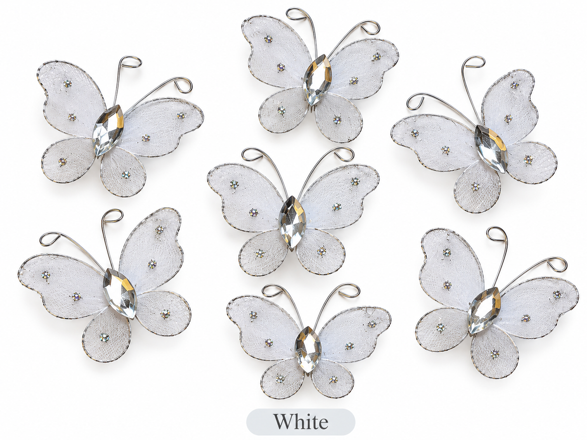 16Pcs 3D Mesh Butterfly Embellishments with Crystal Gem Rhinestone - Choose your favourite colour