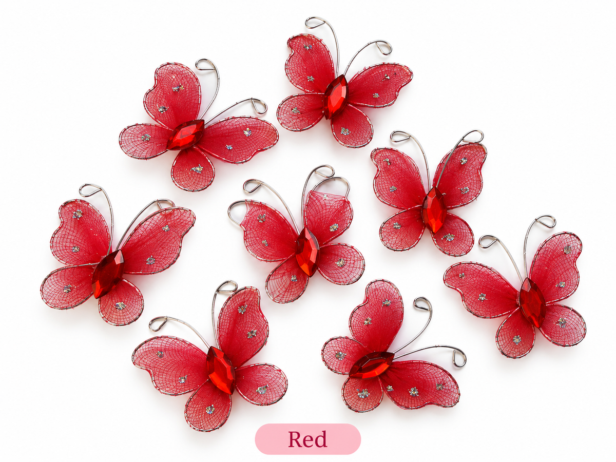 16Pcs 3D Mesh Butterfly Embellishments with Crystal Gem Rhinestone - Choose your favourite colour