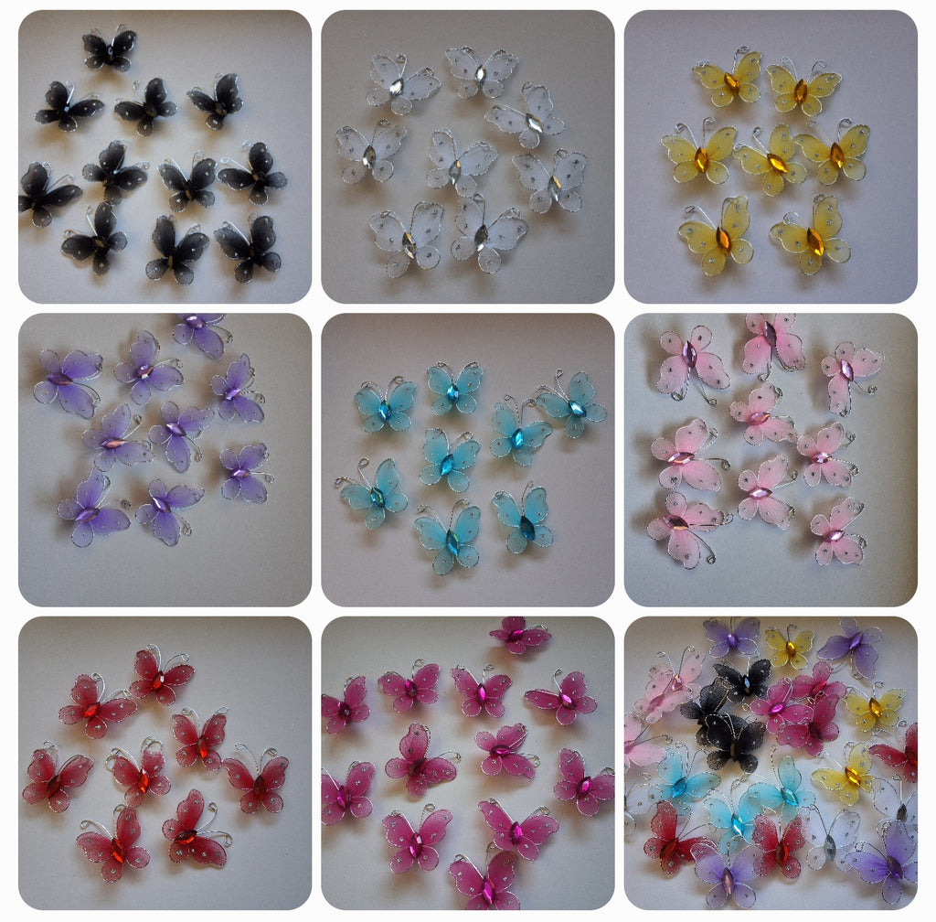 16Pcs 3D Mesh Butterfly Embellishments with Crystal Gem Rhinestone - Choose your favourite colour