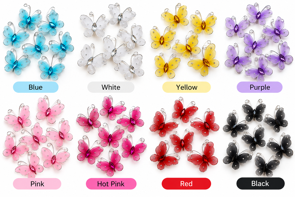 16Pcs 3D Mesh Butterfly Embellishments with Crystal Gem Rhinestone - Choose your favourite colour