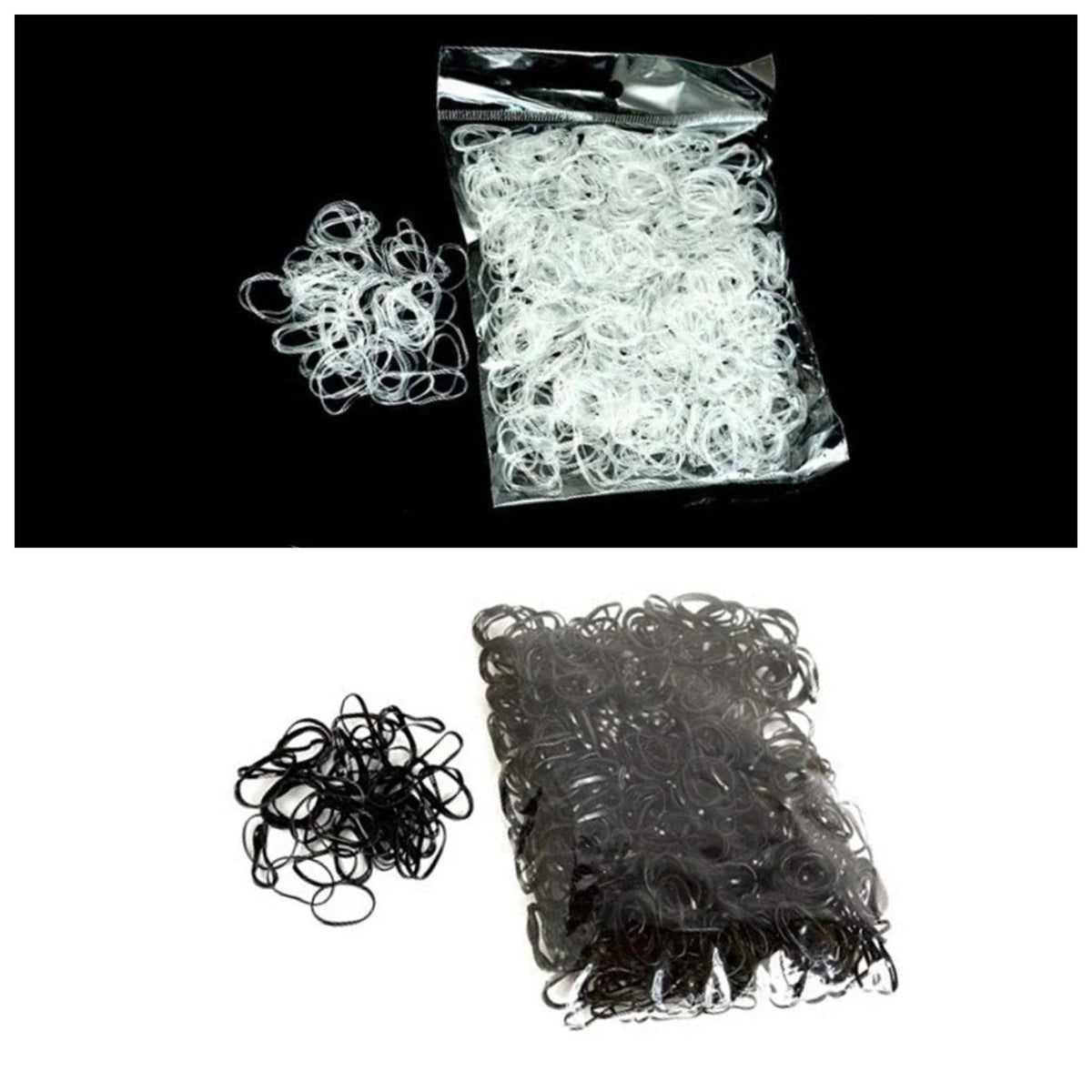 1000pcs Transparent / Black Rubber Bands Elastic Hair Bands - Black - Asia Sell