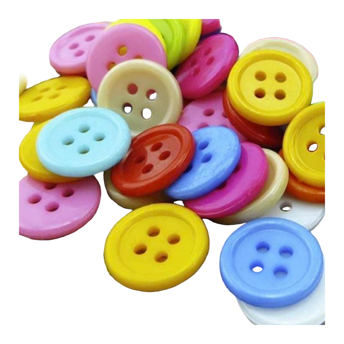 1000 Mixed Colour 12.5mm 4-Hole Plastic Buttons – Assorted colorful buttons on a white background