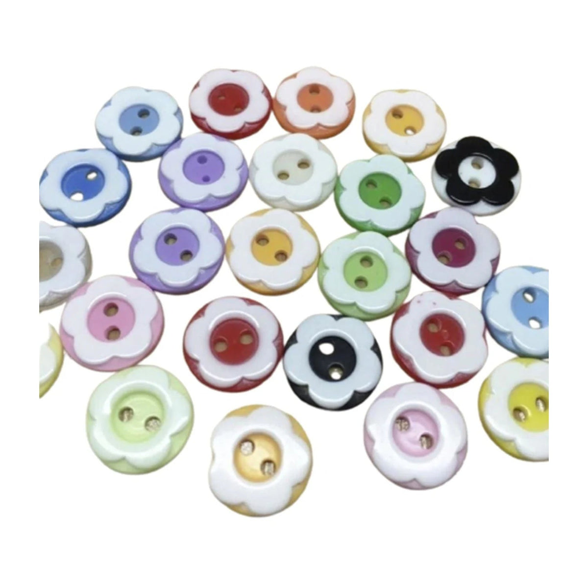 1000x 13mm Flower Buttons 2 Hole Two Tone White