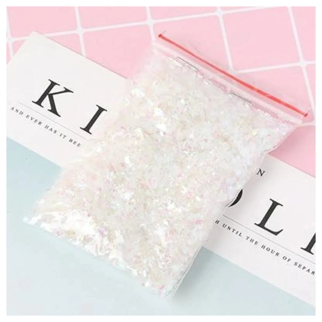 Holographic Nail Decoration Flakes 100g – White