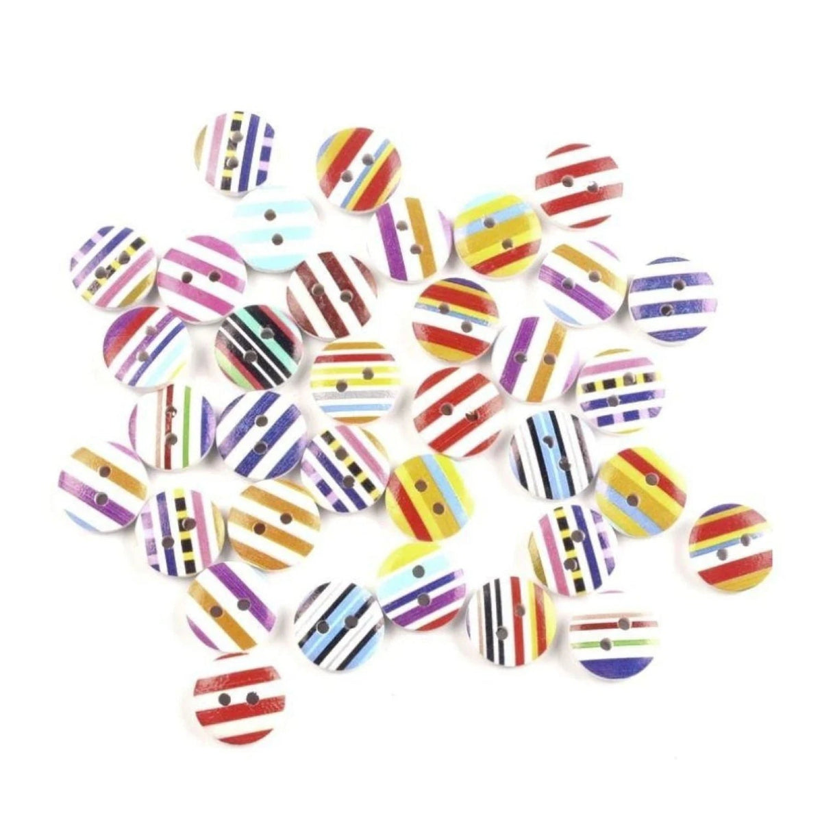 100pcs 13mm Mixed Round Stripe Wooden Sewing Buttons