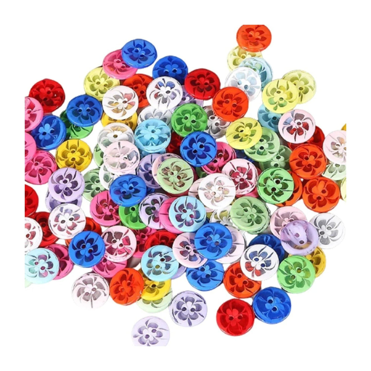 100pcs 14mm & 13mm 2-Hole Flower Pattern Buttons
