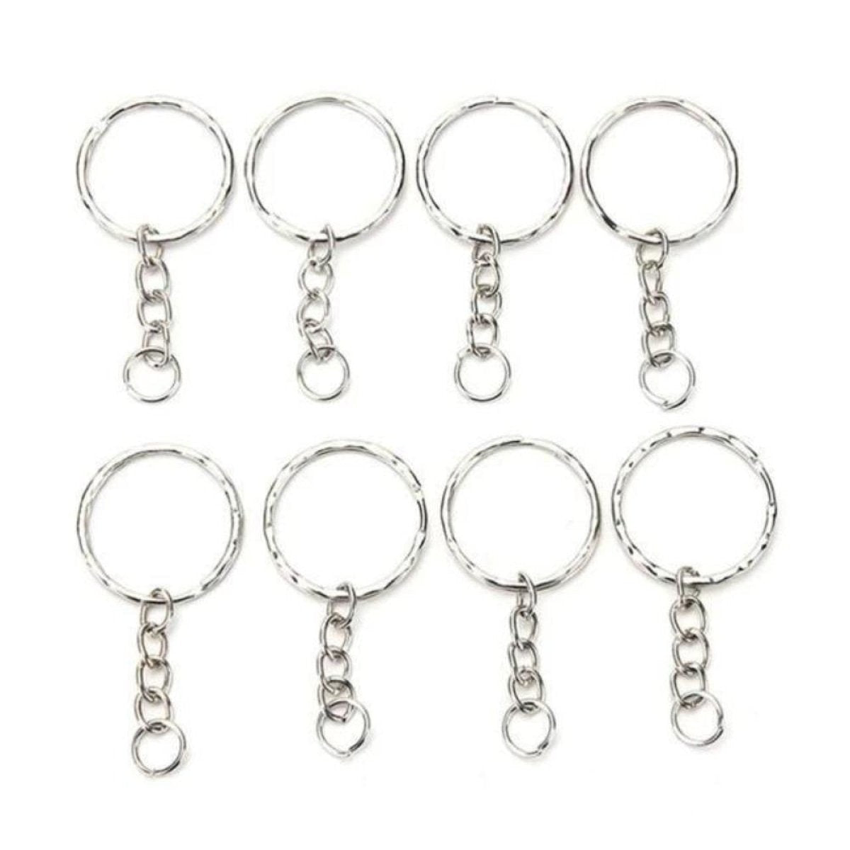 100pcs 25mm Keyring with Chain Silver Split Ring Keychain