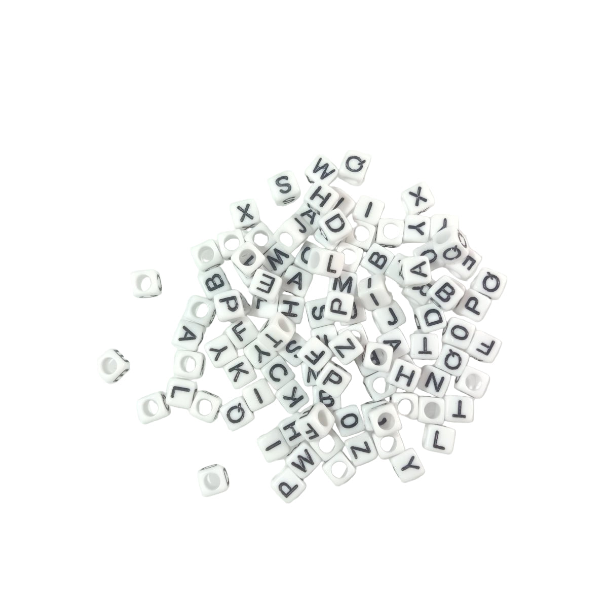 6x6mm Square Letter Beads Dice – 100pcs – Black on White