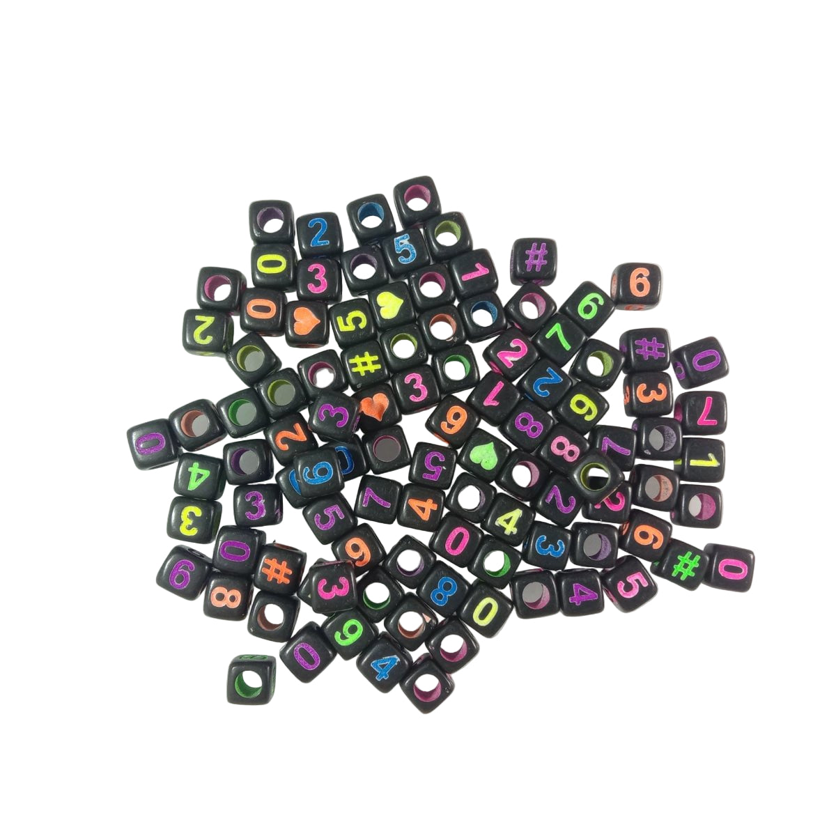 6x6mm Square Letter Beads Dice – 100pcs – Multicolour Mixed on Black