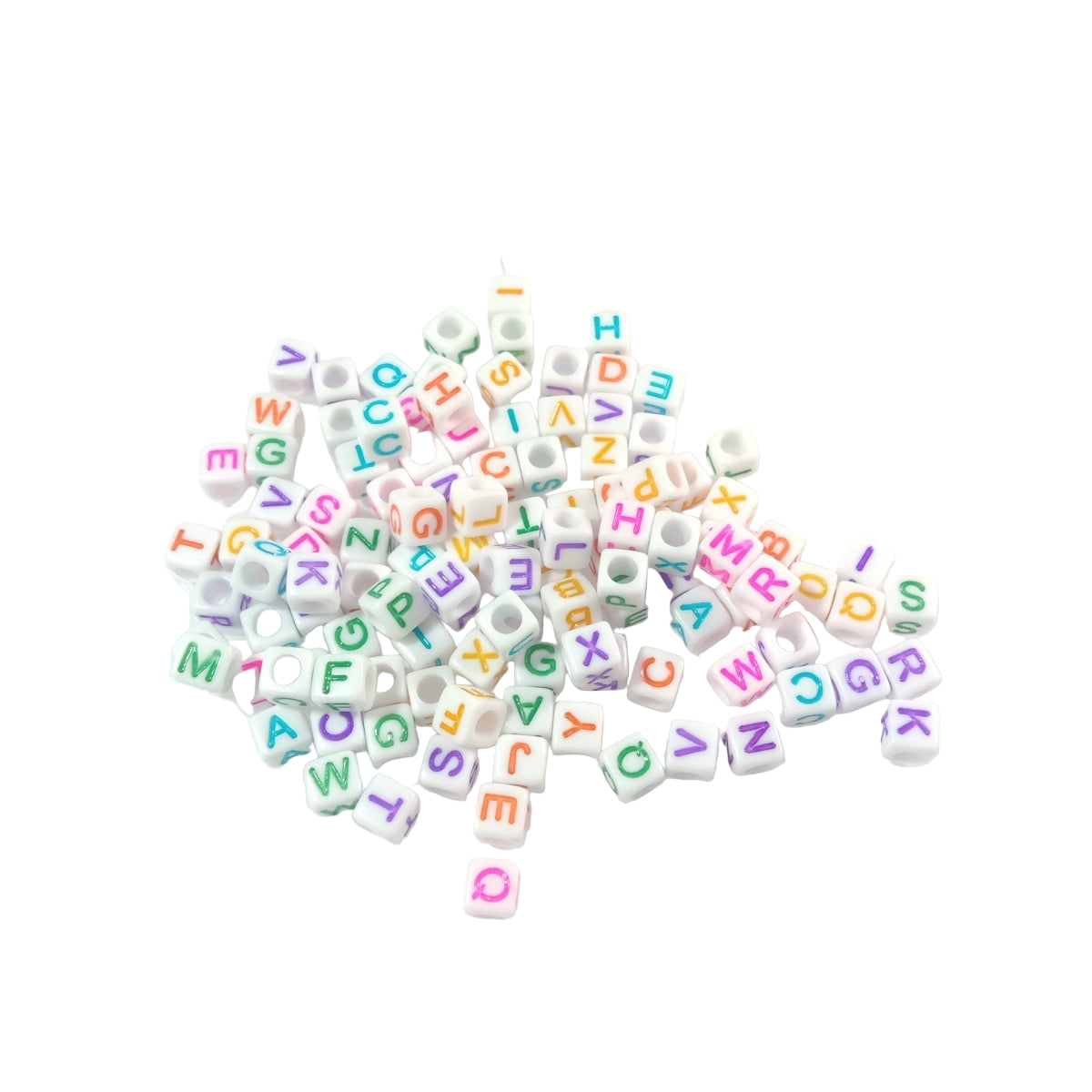 6x6mm Square Letter Beads Dice – 100pcs – Multicoloured on White