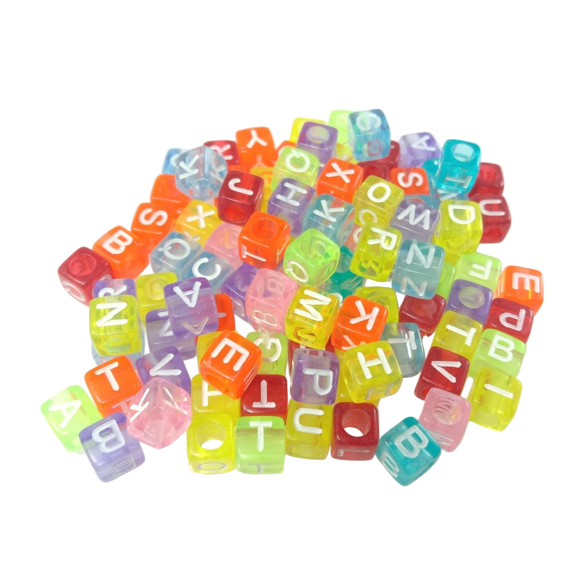 6x6mm Square Letter Beads Dice – 100pcs – White on Multicoloured