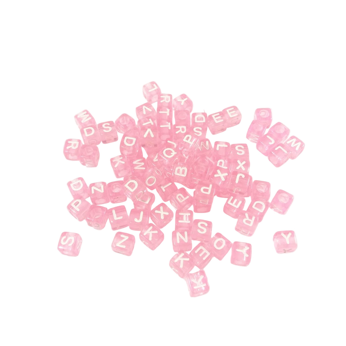 6x6mm Square Letter Beads Dice – 100pcs – White on Pink