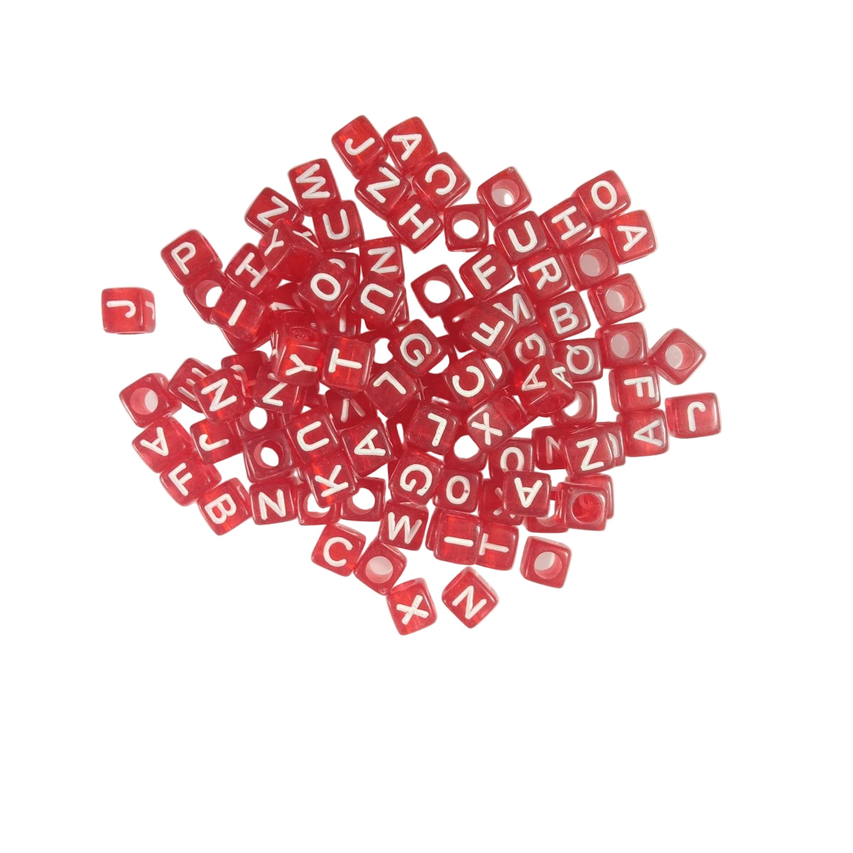 6x6mm Square Letter Beads Dice – 100pcs – White on Red