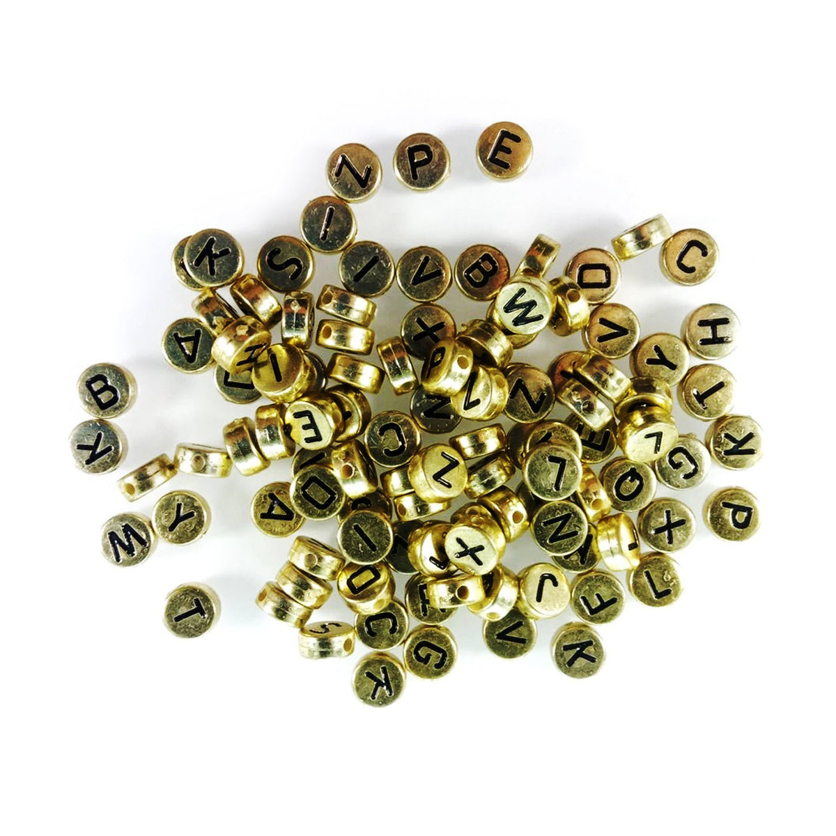 Alphabet Letters Spacer Beads 7mm x 4mm – 100pcs – 13. Black on Gold