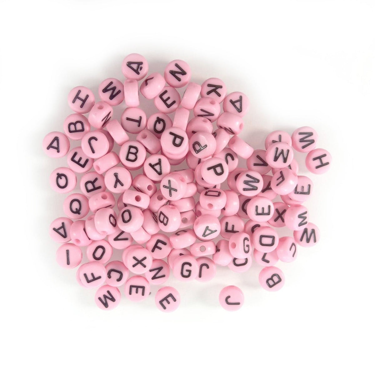 Alphabet Letters Spacer Beads 7mm x 4mm – 100pcs – 6. Black on Pink