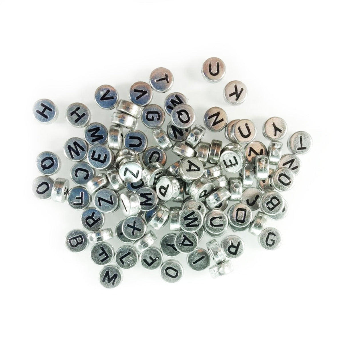 Alphabet Letters Spacer Beads 7mm x 4mm – 100pcs – 3. Black on Silver