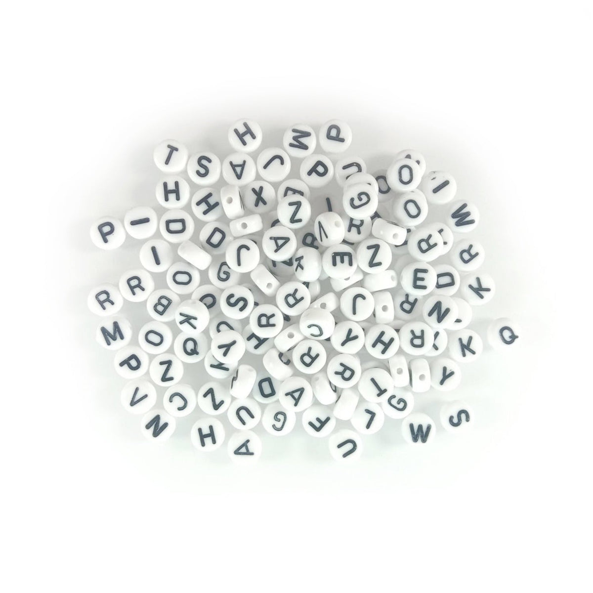 Alphabet Letters Spacer Beads 7mm x 4mm – 100pcs – 16. Black on White