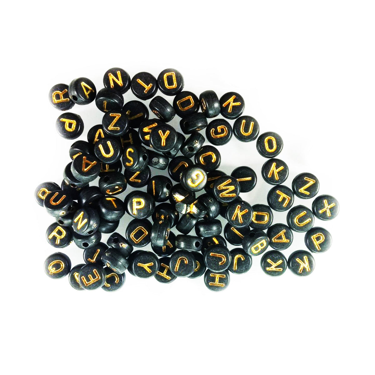 Alphabet Letters Spacer Beads 7mm x 4mm – 100pcs – 10. Gold on Black