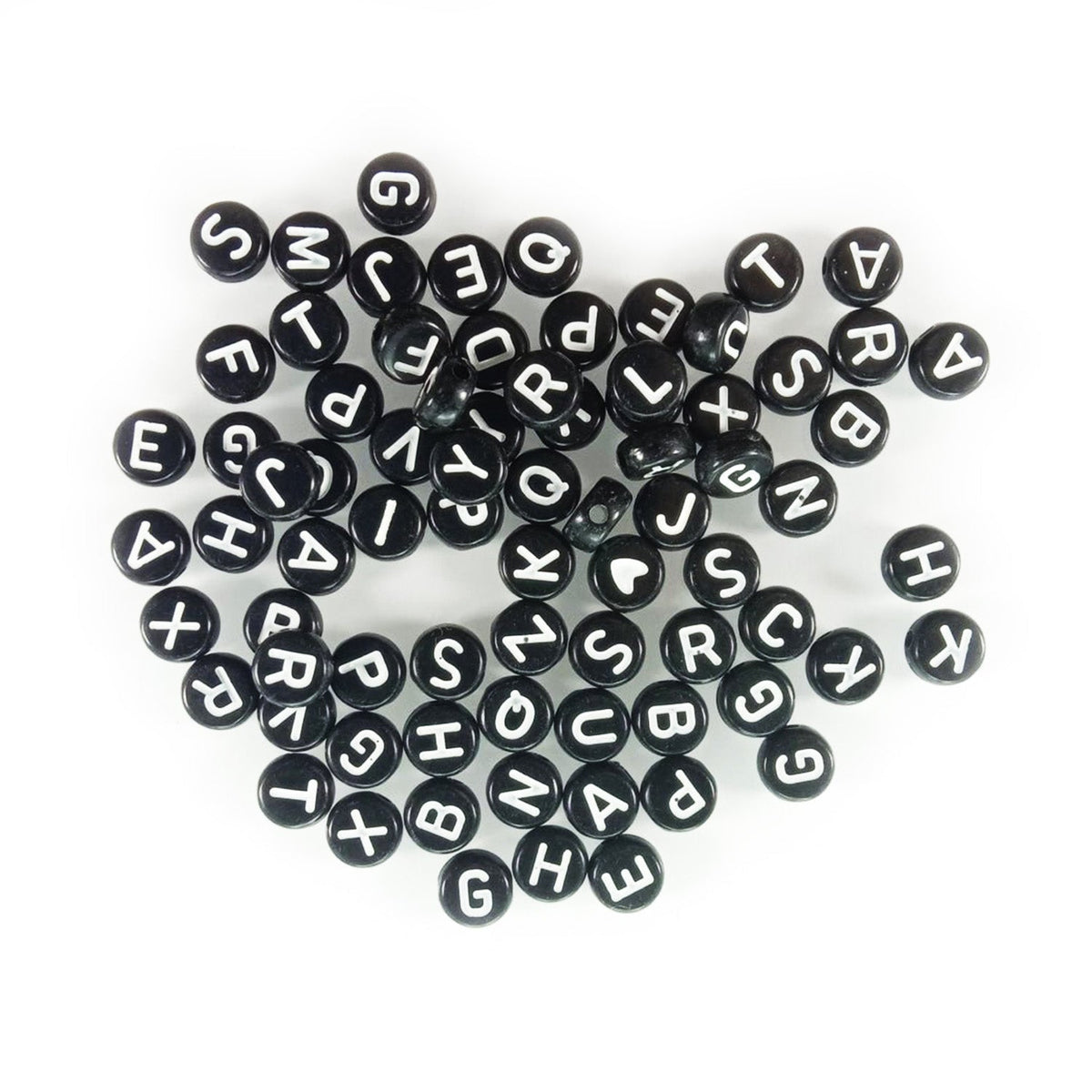 Alphabet Letters Spacer Beads 7mm x 4mm – 100pcs – 12. White on Black