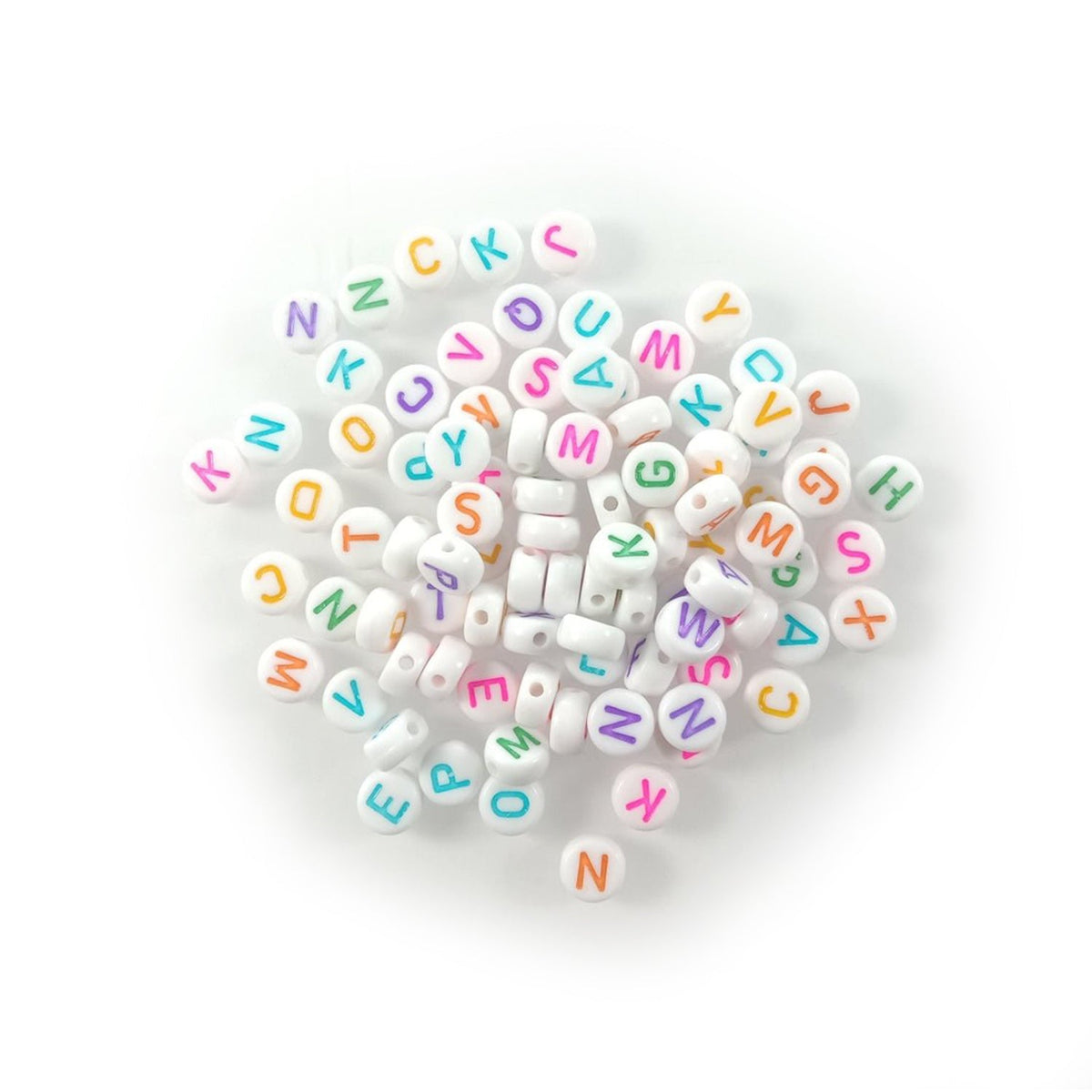Alphabet Letters Spacer Beads 7mm x 4mm – 100pcs – 14. Multicoloured on White