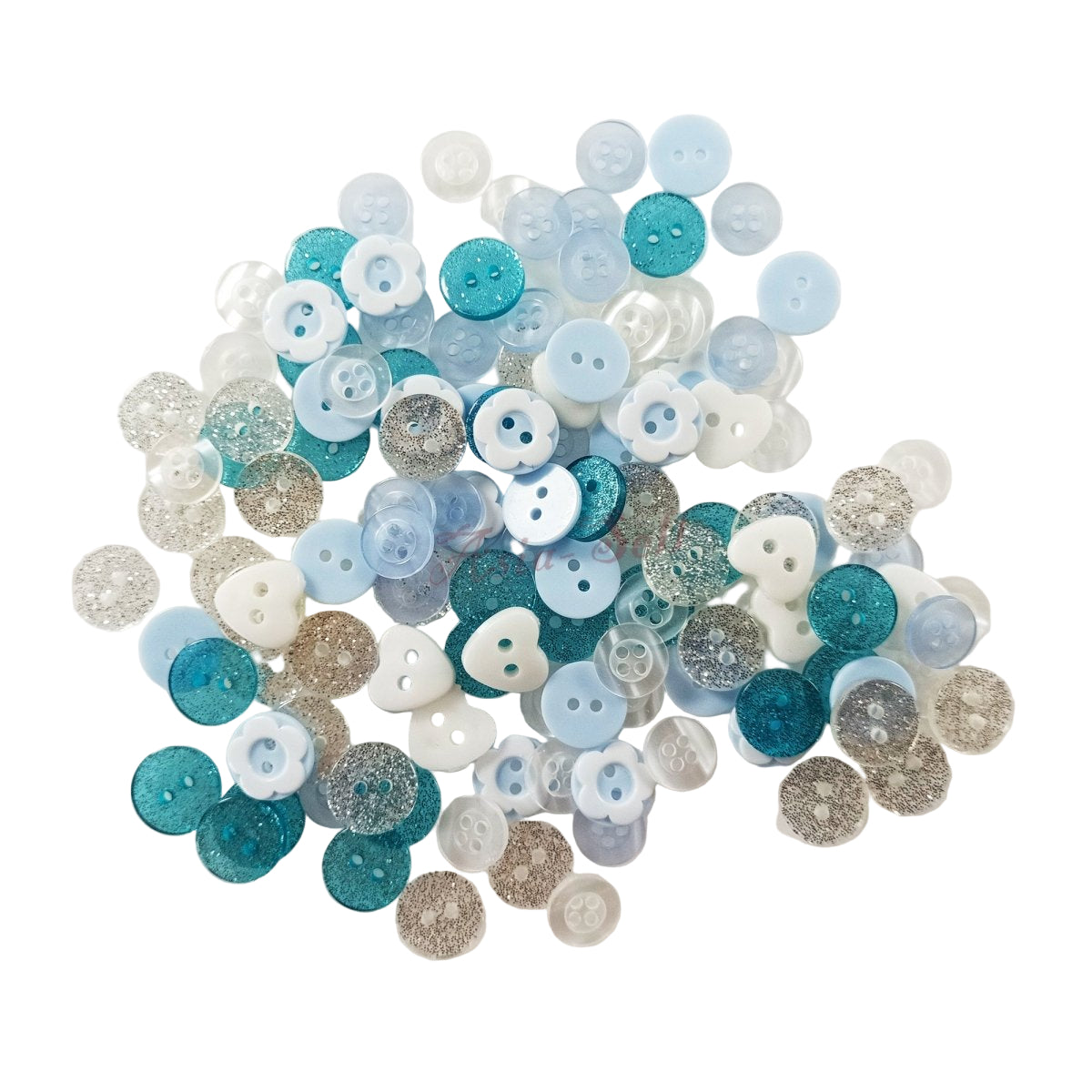 100pcs Mixed Resin Buttons for Clothing & Crafts – Heart Flower Blue 11-13mm
