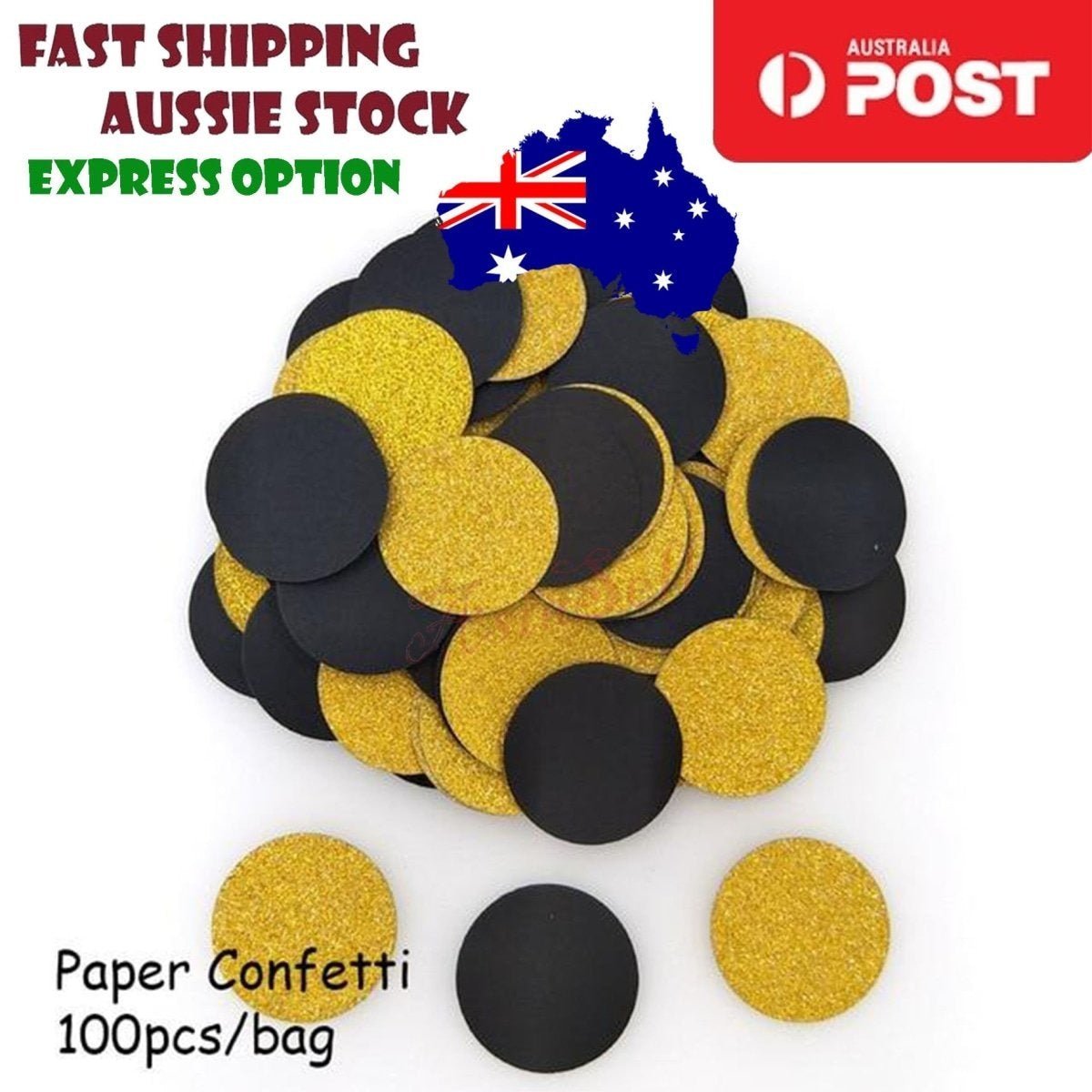 100pcs Cardboard Confetti Star Circle Heart – Circle - Black Gold