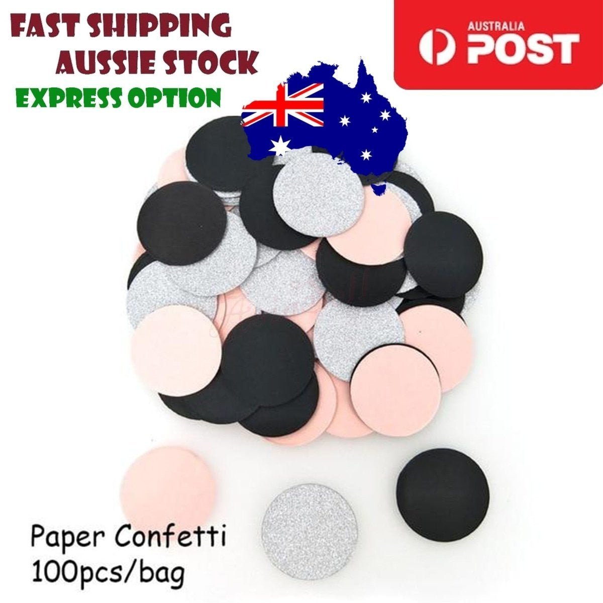 100pcs Cardboard Confetti Star Circle Heart – Circle - Pink Black Silver