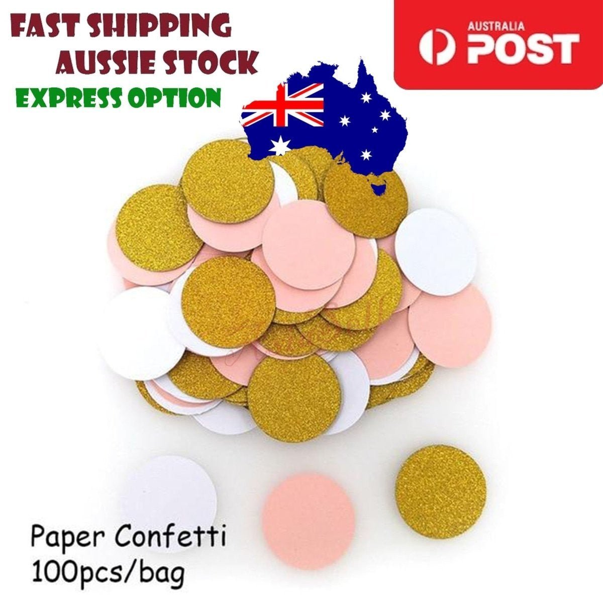 100pcs Cardboard Confetti Star Circle Heart – Circle - Pink White Gold