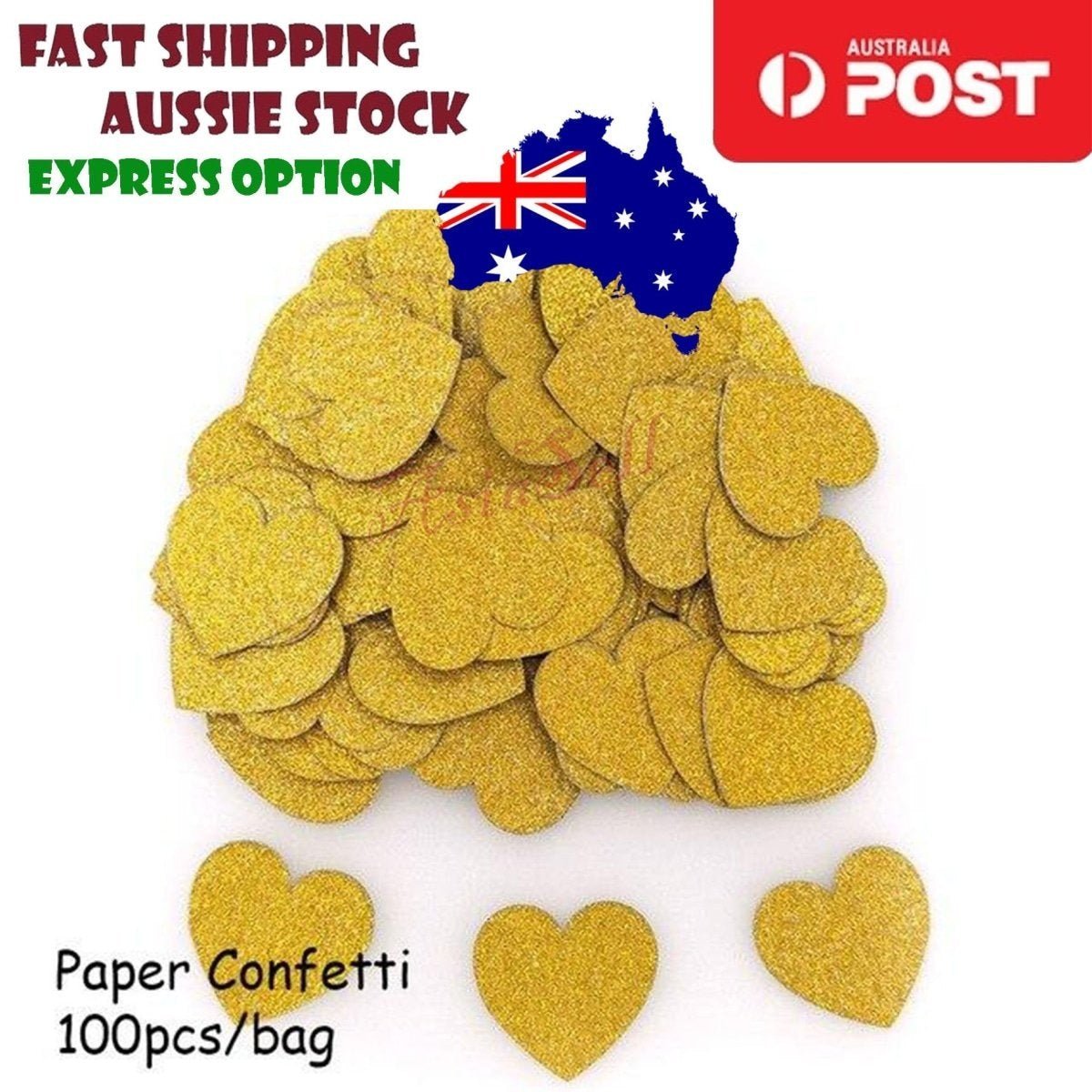 100pcs Cardboard Confetti Star Circle Heart – Heart - Gold