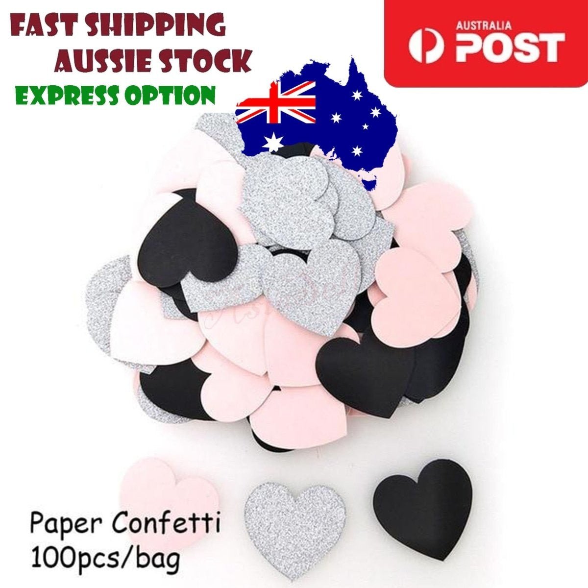 100pcs Cardboard Confetti Star Circle Heart – Heart - Pink Black Silver