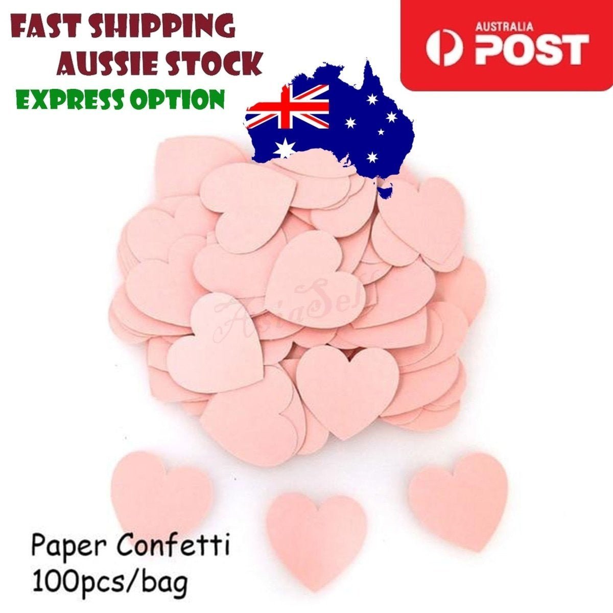 100pcs Cardboard Confetti Star Circle Heart – Heart - Pink Non-Glitter