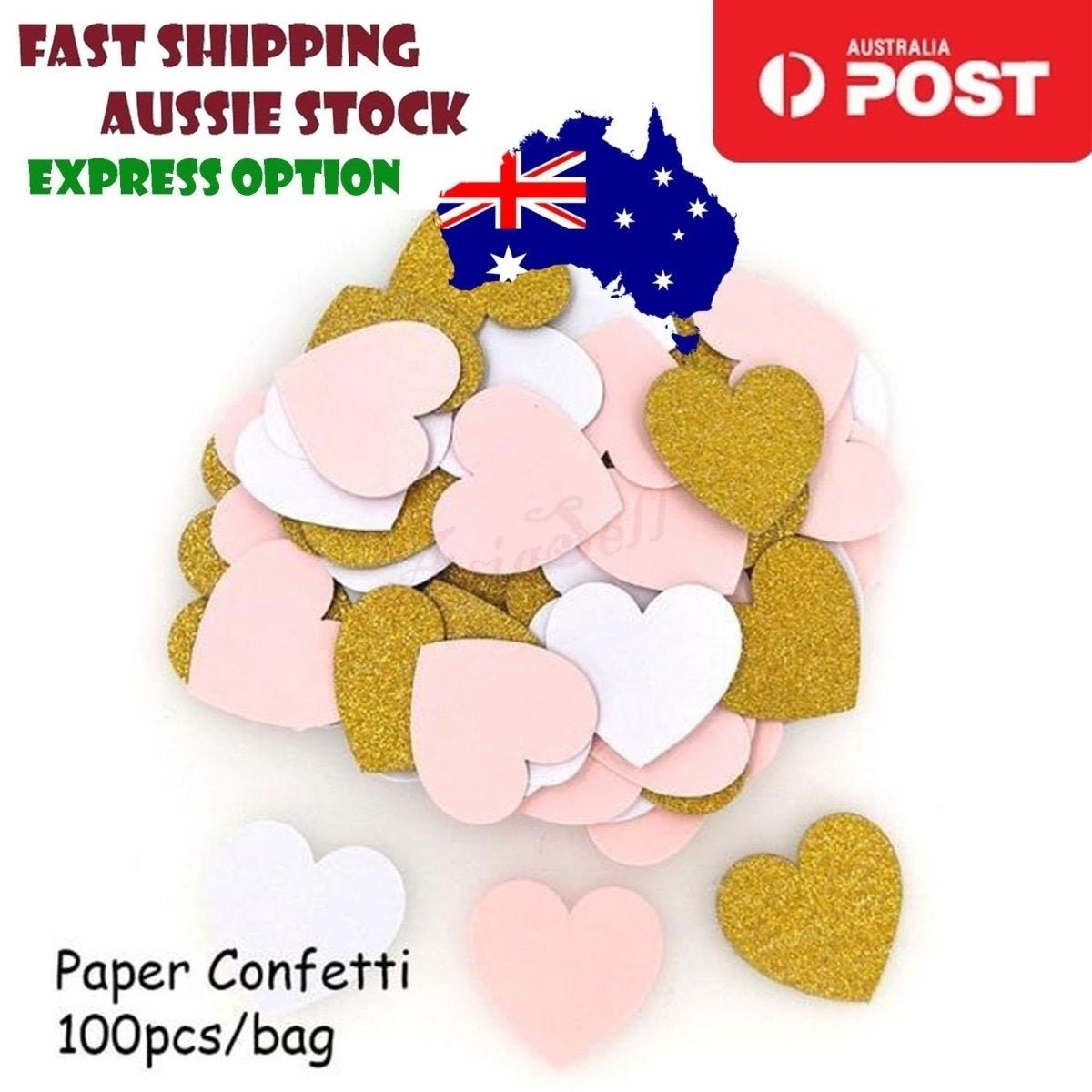 100pcs Cardboard Confetti Star Circle Heart – Heart - Pink White Gold