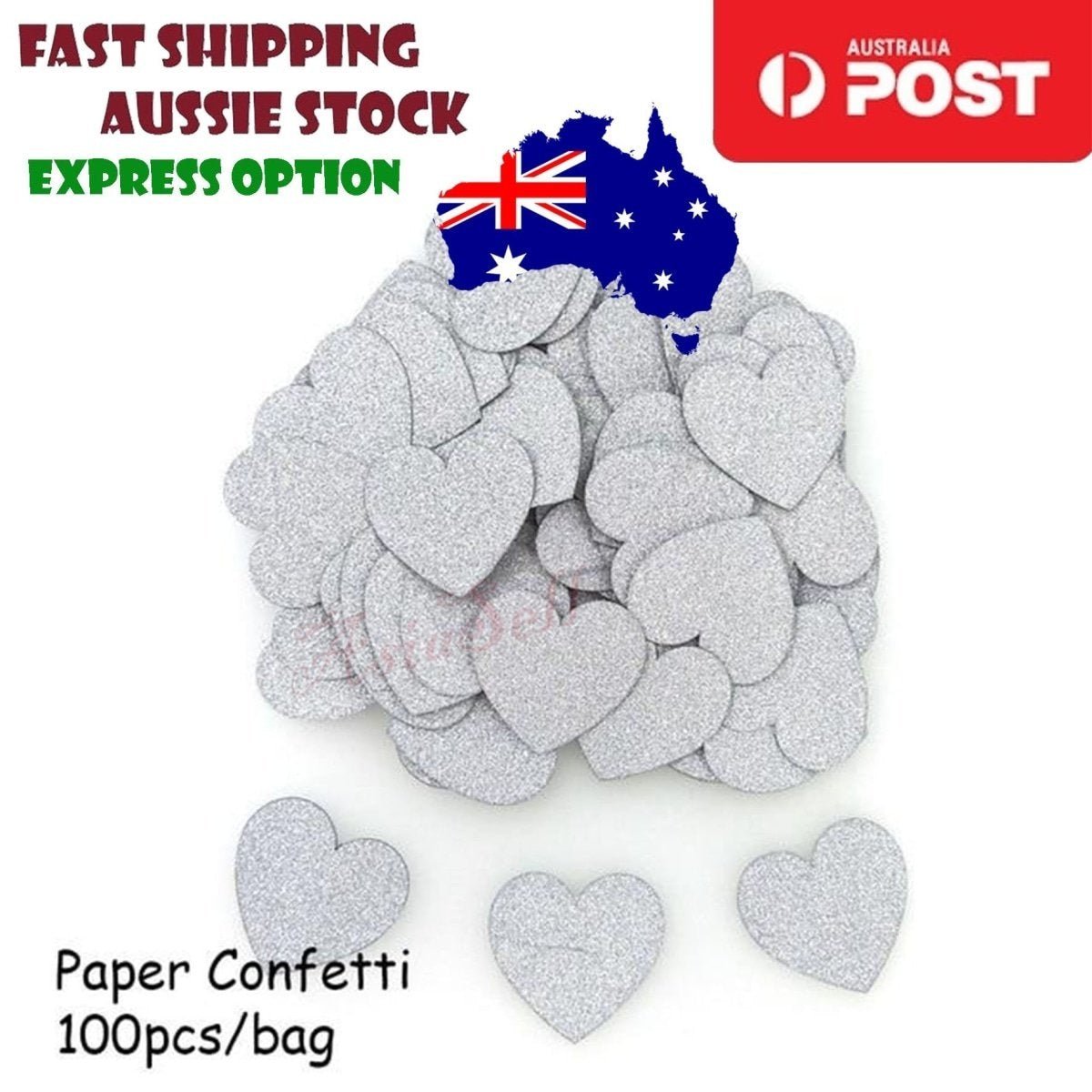 100pcs Cardboard Confetti Star Circle Heart – Heart - Silver
