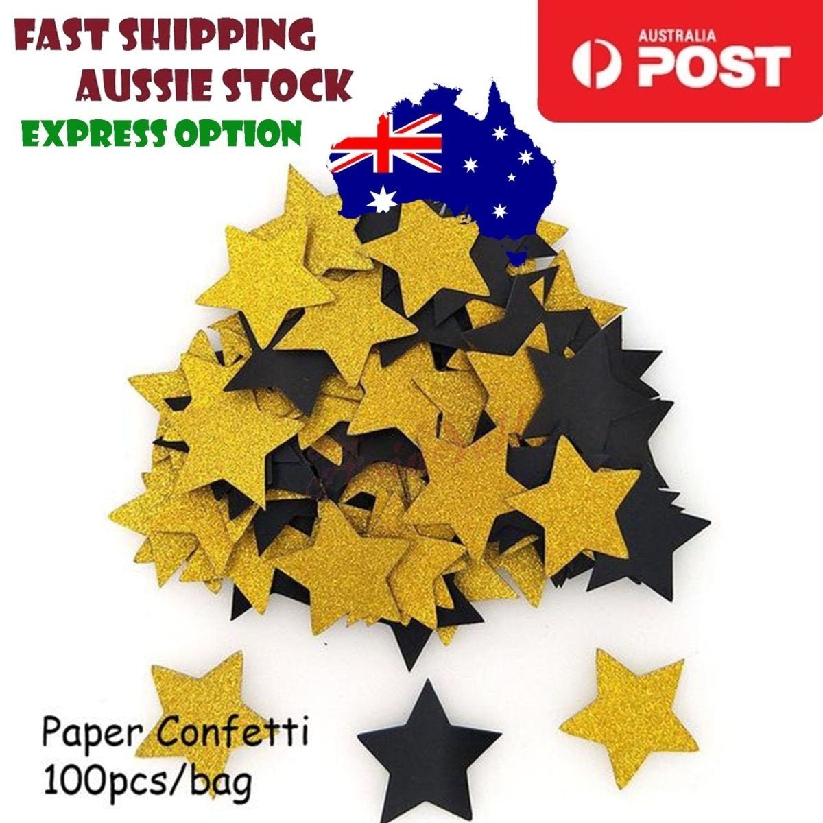 100pcs Cardboard Confetti Star Circle Heart – Star - Black Gold