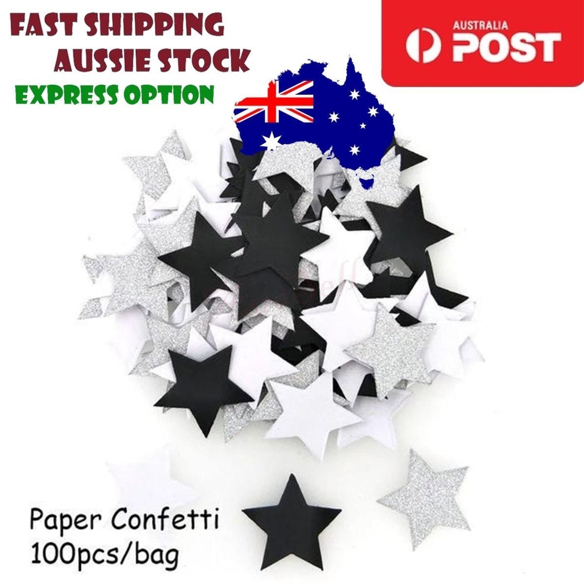 100pcs Cardboard Confetti Star Circle Heart – Star - Black White Silver