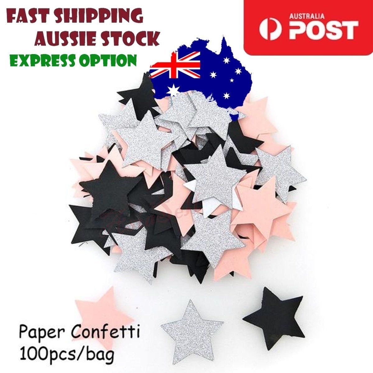 100pcs Cardboard Confetti Star Circle Heart – Star - Pink Black Silver