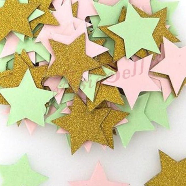 100pcs Cardboard Confetti Star Circle Heart – Star - Pink Green Gold