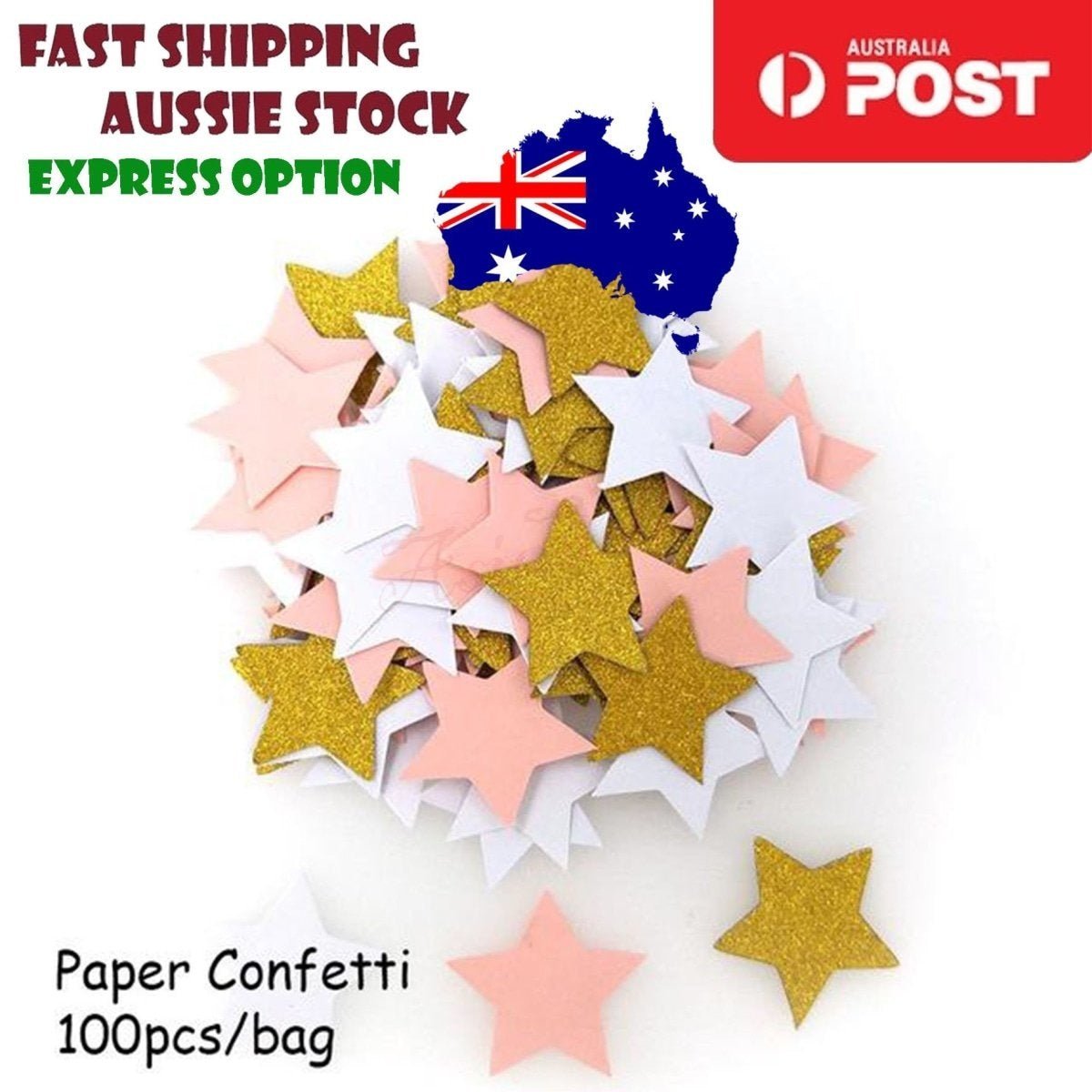 100pcs Cardboard Confetti Star Circle Heart – Star - Pink White Gold