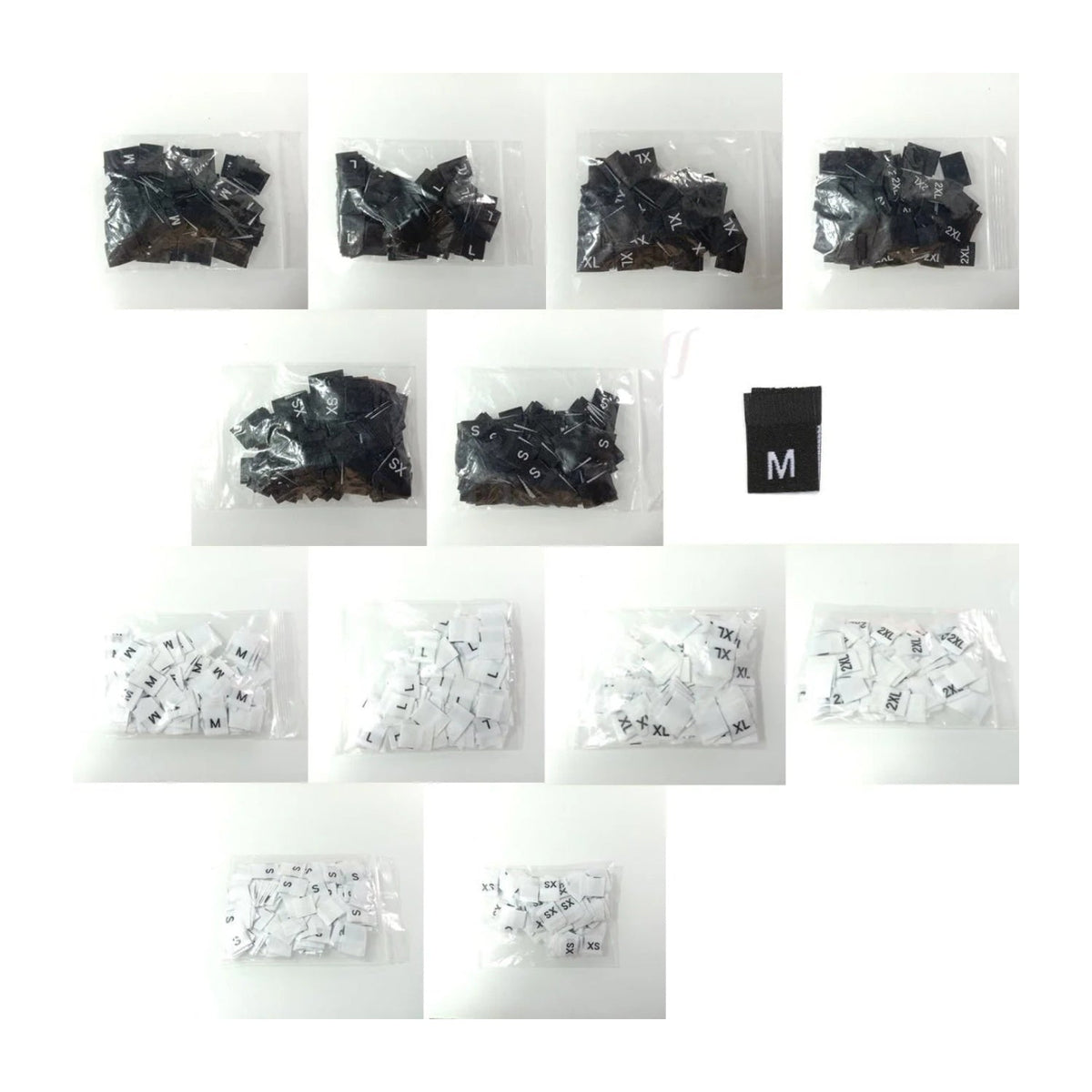 Clothing Size Label Tags 100pcs XS-4XL Black & White