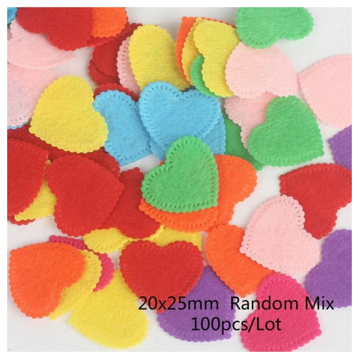 100pcs Fabric Felt Shapes Craft Patch for Sewing & Scrapbooking – 20x25mm heart