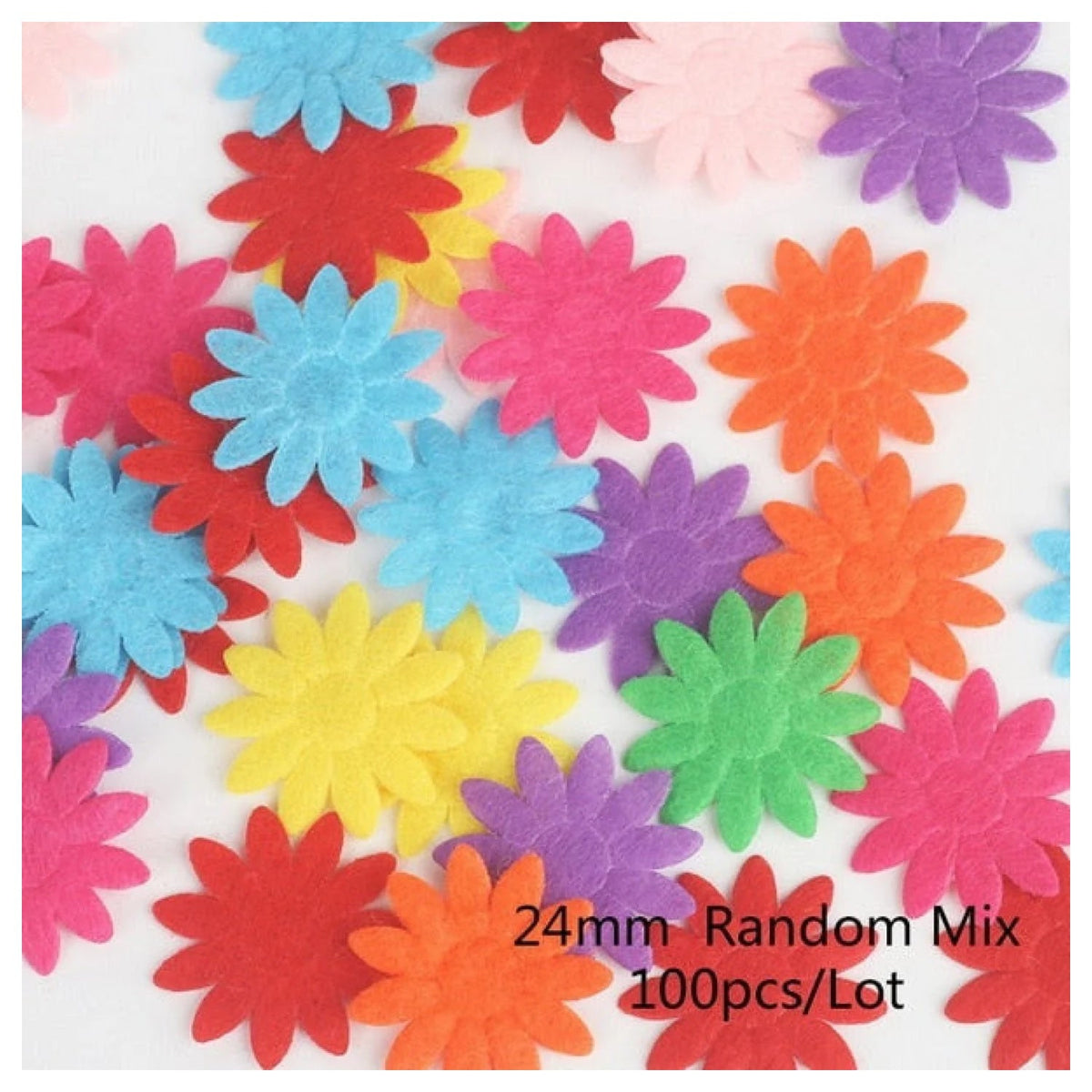 100pcs Fabric Felt Shapes Craft Patch for Sewing & Scrapbooking – 24mm flower