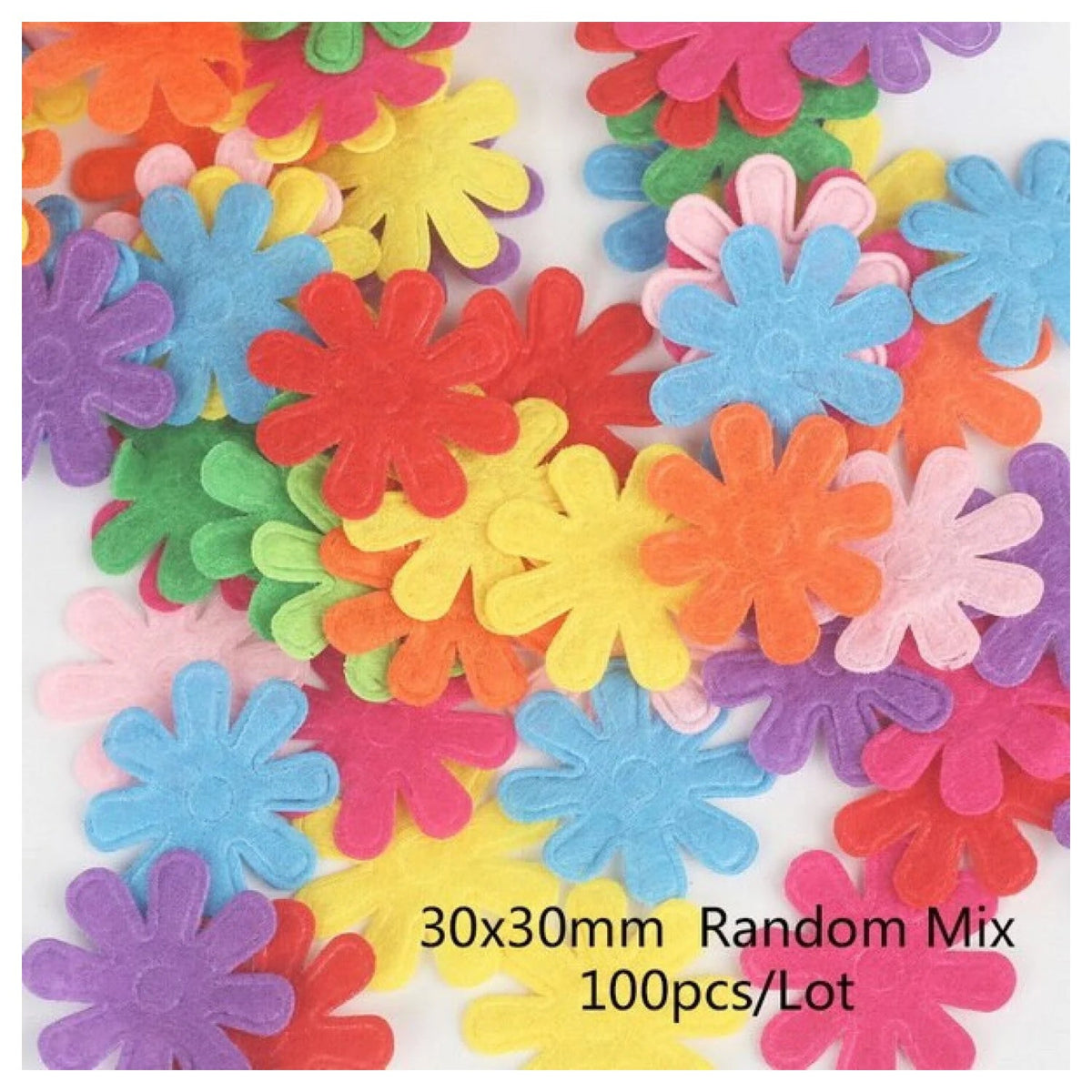 100pcs Fabric Felt Shapes Craft Patch for Sewing & Scrapbooking – 30x30mm flower