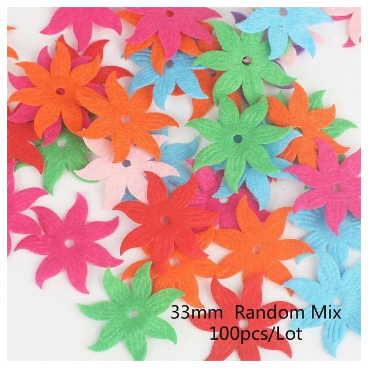 100pcs Fabric Felt Shapes Craft Patch for Sewing & Scrapbooking – 33mm flower